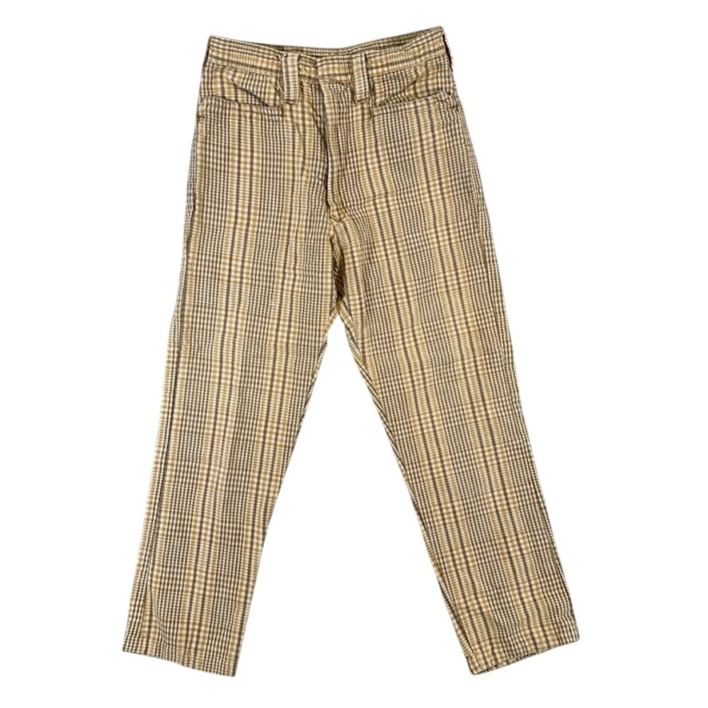 Vintage Plaid High Waisted Straight Leg Trousers Brown Tan Checkered Pants Kids